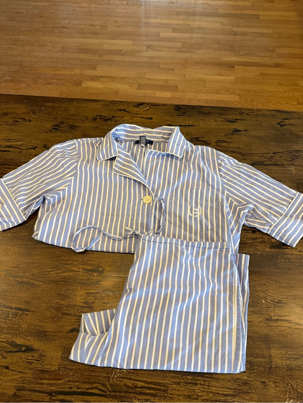 Chaps Light Blue and White Striped Button Shirt